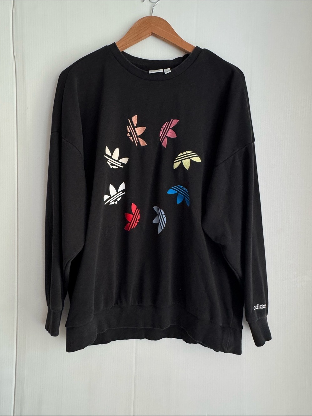 adidas Black Sweatshirt with Pink and Peach Trefoil Embroidery